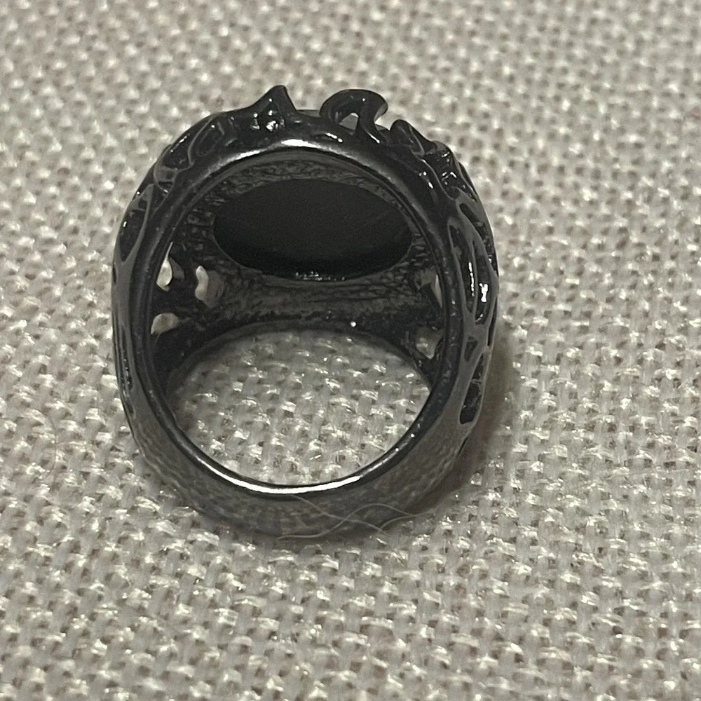 Black Dome Ring Dark Glam Goth Fantasy Hearts Stars Crescent Moon Celestial Sz 8